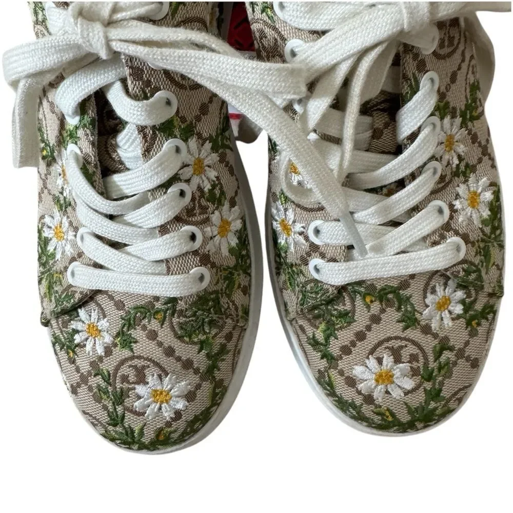 Tory Burch Women's T Monogram Howell Floral-embroidered Sneakers Size 7